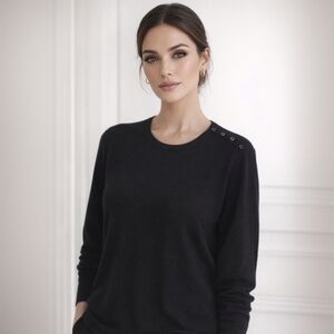 Victor Alfaro Wool Sweater XL Black Crewneck Shoulder Button Detail